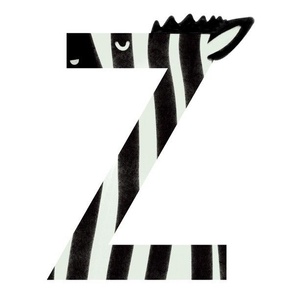 z is for zebra - illustrated monogram letter - cute baby kids nursery // large scale panel