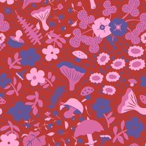 Whimsical Woodland Walk Floral in Red + Pink