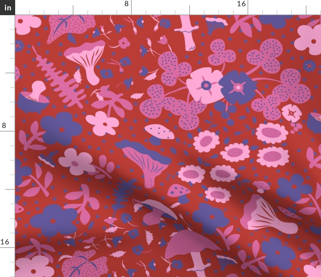 Whimsical Woodland Walk Floral in Red + Pink