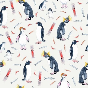 Penguins on bright white smoke background / SMALL 12"