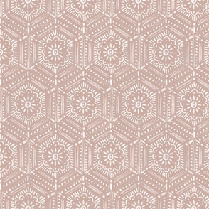 hand-drawn boho hex tile dusty rose pink SMALL