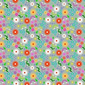 Fun and Bright Flowers and Rainbows in Light Gray
