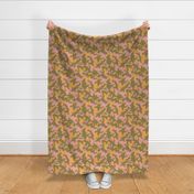SMALL SCALE VINTAGE RETRO DITSY FLORAL IN GREEN, PINK, YELLOW