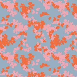 SMALL SCALE VINTAGE RETRO DITSY FLORAL IN BLUE, RED, ORANGE, PINK