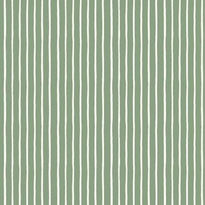 Stripe wallpaper, vertical stripes in natural white on middle green, modern farmhouse