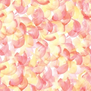 Peach, yellow, pink colored petals, handpainted with watercolors 