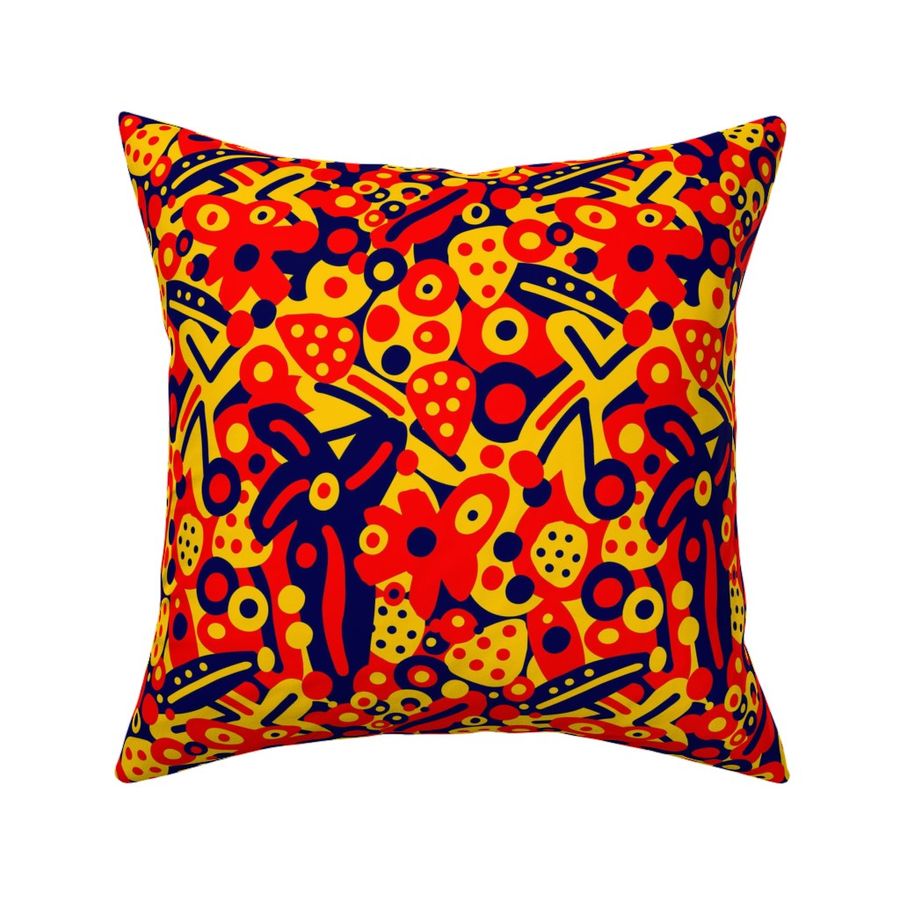 Maximalist Abstract Pattern - dark blue, red and yellow - Medium