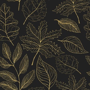 Gold leaves outlines on Black Background