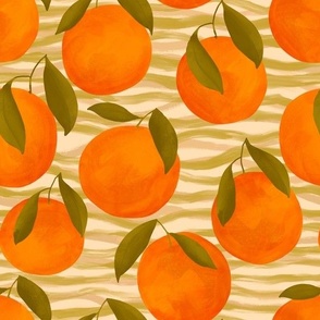 Cute Oranges on beige stripes