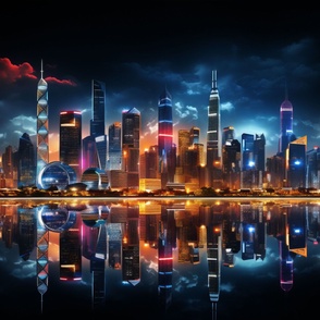 Futuristic Skyline Illuminated Vibrant