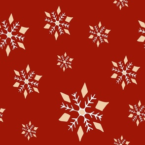 Christmas snowflakes in red peach and white