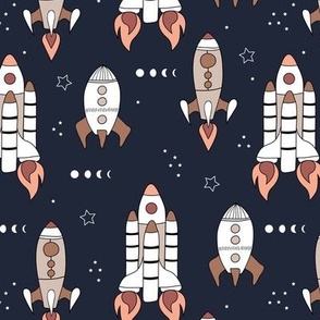 Build a rocket atronaut - outerspace theme with stars and space shuttle science design orange beige sand on deep navy blue