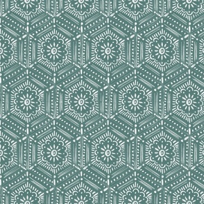 hand drawn boho hex tile spruce green SMALL