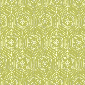 hand-drawn boho hex tile lime green SMALL