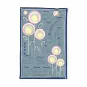 Calendar 2024 Pink and grey floral  tea towel 