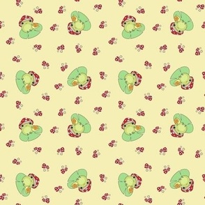 Cute frogs and mushrooms on yello