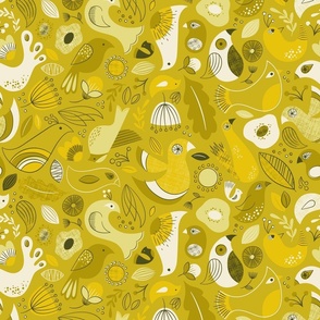 Birds of a Feather | MCM Mustard & Ivory Nature Inspired Fabric