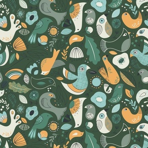 Birds of a Feather | Emerald & Evergreen Nature Inspired Fabric