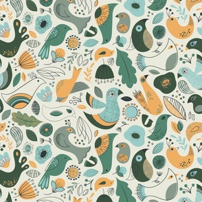Birds of a Feather | Coral & Cream Nature Inspired Fabric