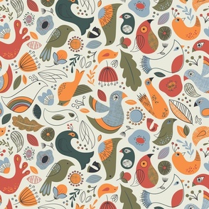 Birds of a Feather | Coral & Cream Nature Inspired Fabric