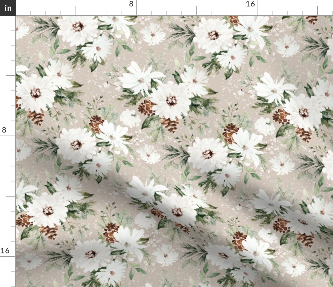 Snow Forest Florals / Swirl - Christmas Floral