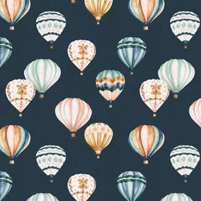 Vintage Retro Watercolor Hot Air Balloons Navy Blue 12 inch