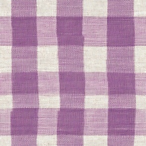 Purple and White Heavy Texture Linen Plaid Check Traditional Pillow, Fabric, Wallpaper, Bedding 