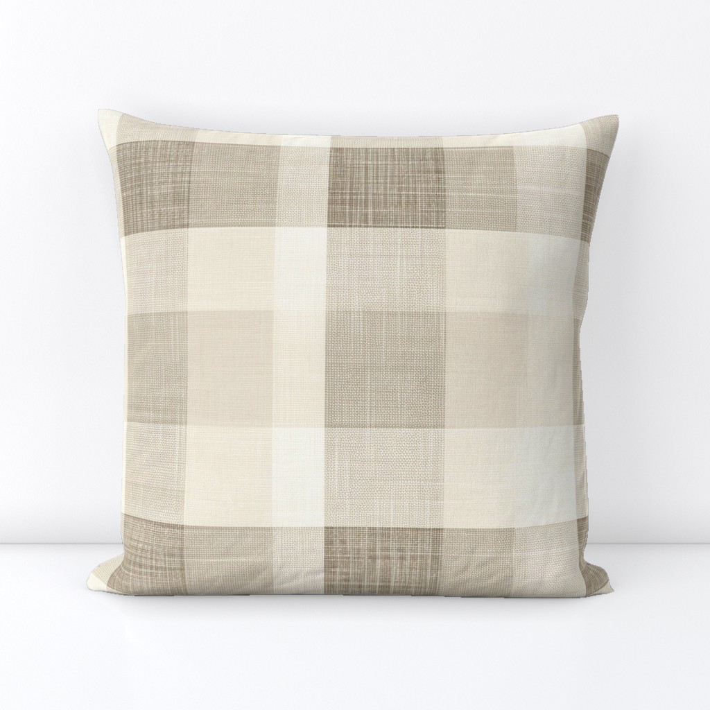 Neutral Cream Beige Heavy Texture Linen Plaid Check Traditional Pillow, Fabric, Wallpaper, Bedding