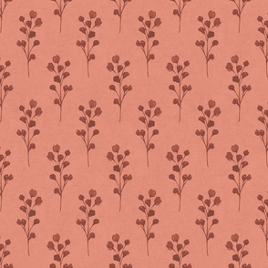 Coral Pink Boho Vintage Sketched Sprigs 12 inch