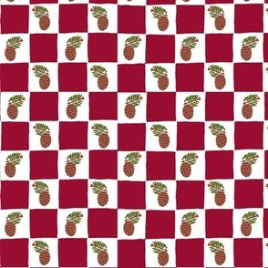 Checkerboard with pinecone burgundy small