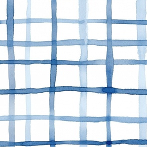Watercolor Plaid Grid Blue and White Hand drawn