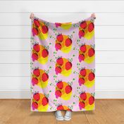 Citrus Strawberries Retro Scandi Modern Hot Pink And Green Mid-Century Cottagecore Maximalist Red Colorful Saturated Color Tropical Summer Illustrated Lemon Yellow And Orange Berry Fruit Food Design 