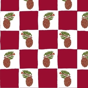 Checkerboard with pinecone burgundy large