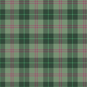 Muted green plaid with  thin pink and celery green stripes, green and pink  tartan
