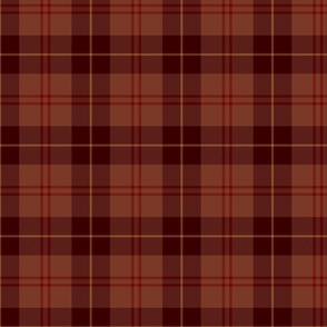 M. Sienna and ochre brown plaid with  thin red and amber yellow stripes, masculine tartan