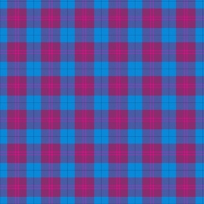 S. Azure blue and magenta plaid with shocking pink stripes, blue and pink tartan