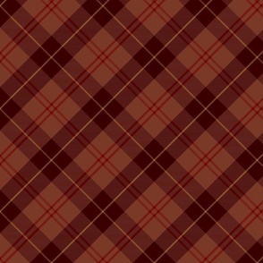 Sienna and ochre brown plaid with  thin red and amber yellow stripes, masculine tartan, diagonal plaid