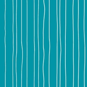 Thin white irregular vertical pin stripes on teal blue