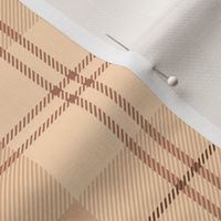 M. Warm beige plaid with brown stripes, peach and apricot tan tartan, neutral plaid, MEDIUM