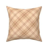 M. Diagonal warm beige plaid with brown stripes, peach and apricot tan tartan, neutral plaid, MEDIUM