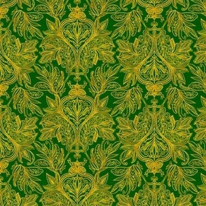 Perfect harmony vintage handdrawn golden ombre damask on deep emerald green 6” repeat
