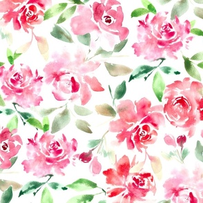 Red pink watercolor roses - Large