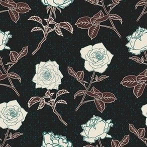 Medium – vintage roses on linen texture – trendy night swim and molasses colors