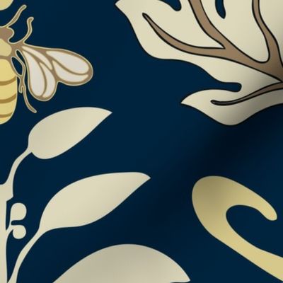 Jum - Art Nouveau Flower and Bee - Custom Navy - Jumbo