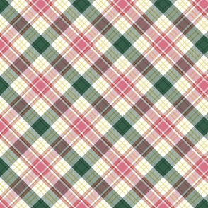 S. Green, red and white tartan, tartan fabric, plaid fabric, christmas plaid fabric, Christmas diagonal plaid 