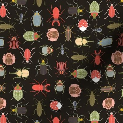 Beetle Crossing // Medium Black and Red Beetles for Kids room, fun insects boys room