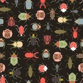 Beetle Crossing // Medium Black and Red Beetles for Kids room, fun insects boys room