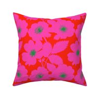 Retro Modern Red Prairie Roses On Hot Pink Wallpaper Cottagecore Indie Aesthetic Bold Bright Pattern