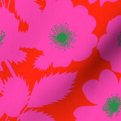 Retro Modern Red Prairie Roses On Hot Pink Wallpaper Cottagecore Indie Aesthetic Bold Bright Pattern