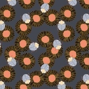 Sunny Ladybugs // Medium Navy and Golden Yellow Beetles and sunflowers for kids bedroom, girls wallpaper, children's bedding, nature projects, girls clothes, girls dress